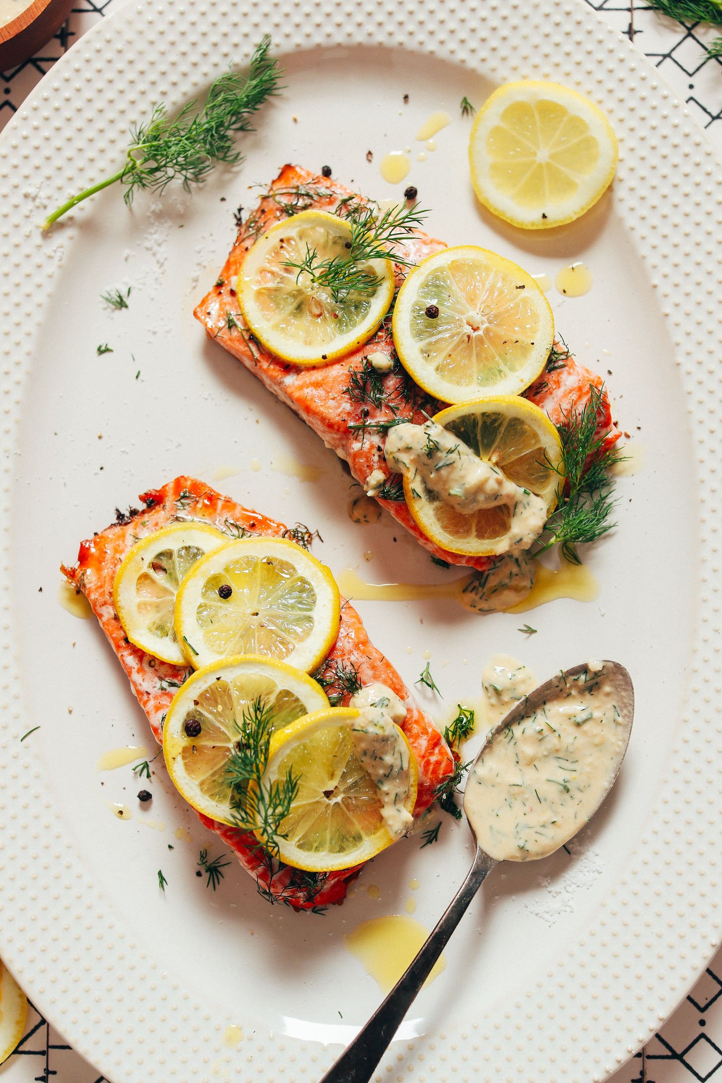 Baked Wild Salmon with lemon garlic sauce